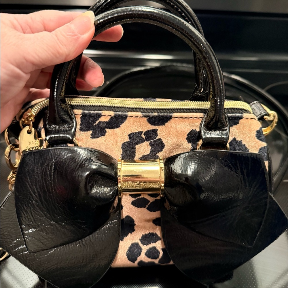 Betsey Johnson Leopard Print Satchel with Black Bow